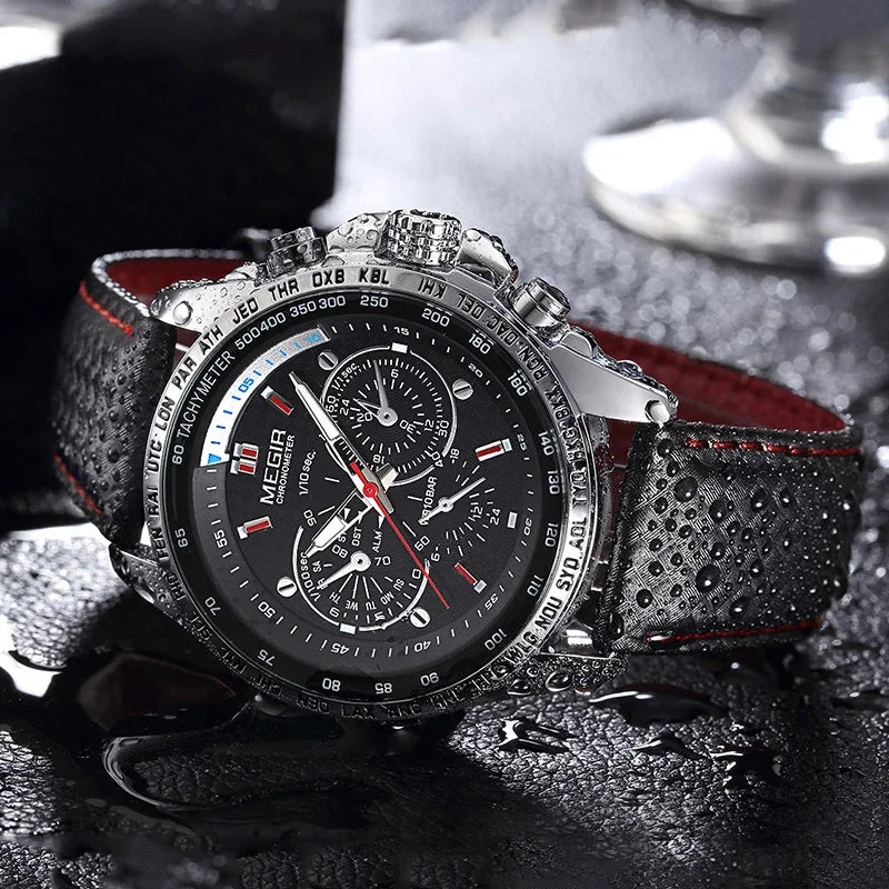MEGIR Watches Men's Quartz Wrist Watches Top Brand Luxury Male Fashion Casual Luminous Waterproof Clock Leather Watch Hot 1010