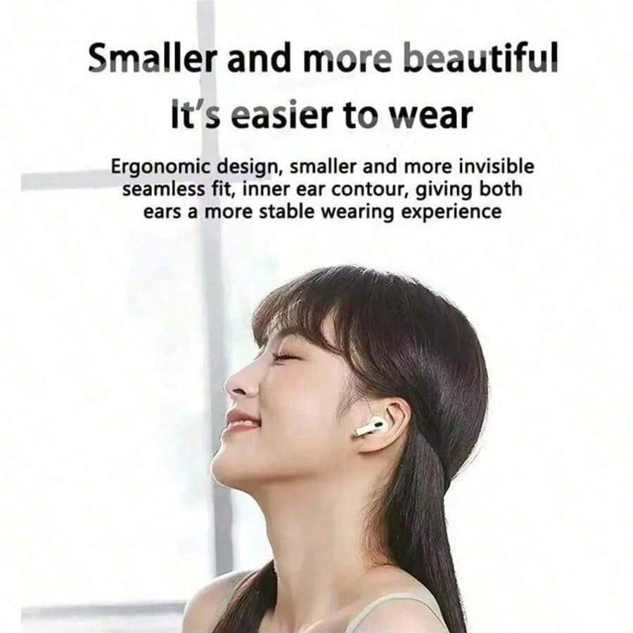 Weiße kabellose Bluetooth-Ohrhörer mit schlankem ergonomischem Design, mit aktiver Geräuschunterdrückung für ein komfortables In-Ear-Tragen und HiFi-Stereoklang.