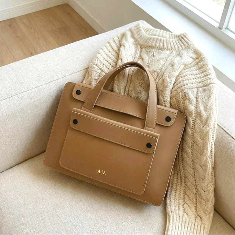 Business Office Luxury Personalized Briefcase Commuting Woman PU Leather Large Capacity Documrnt Bag Travel 14 Inch Laptop Bag