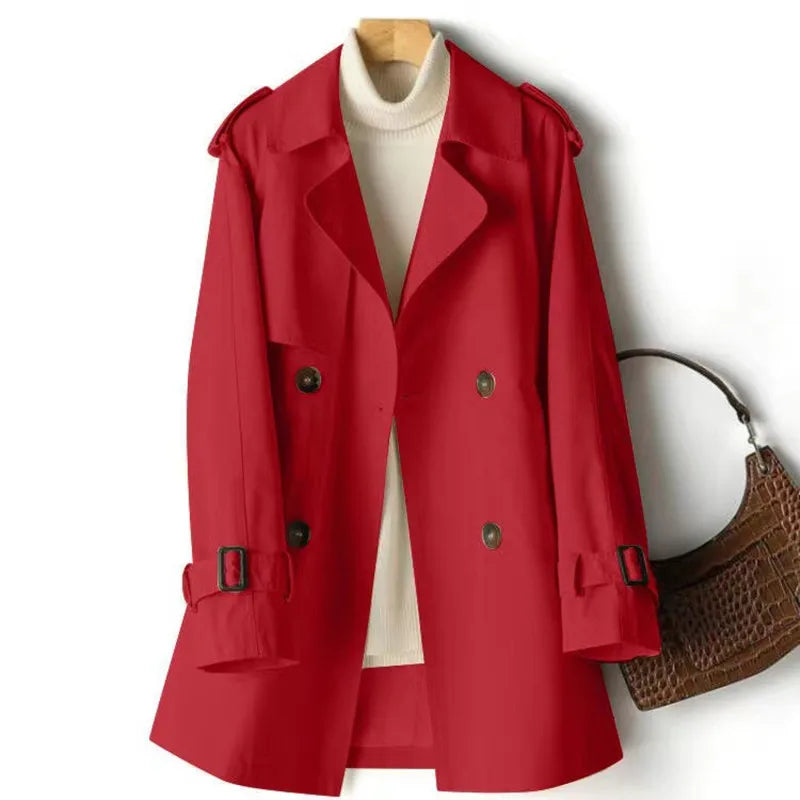 Women's Casual Trench Coat Midi Length Windbreaker Female Outerwear for Spring Autumn Big Size Black Khaki 4XL