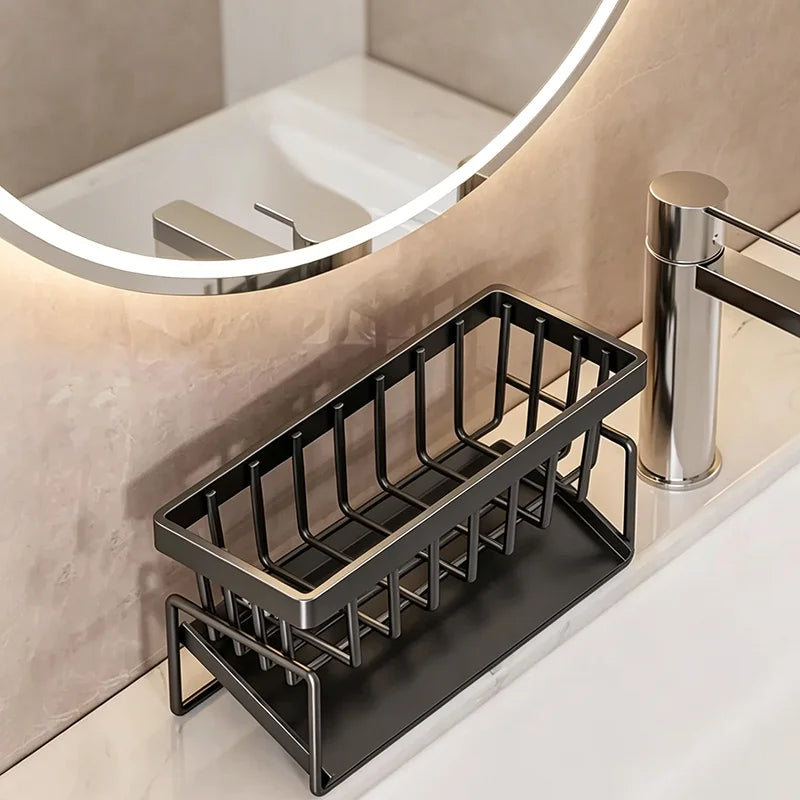 Kitchen Countertop Storage Rack Sink Sponge Holder Dishcloth Drain Basket Soap Tray Cleaning Tool Organizer for Kitchen