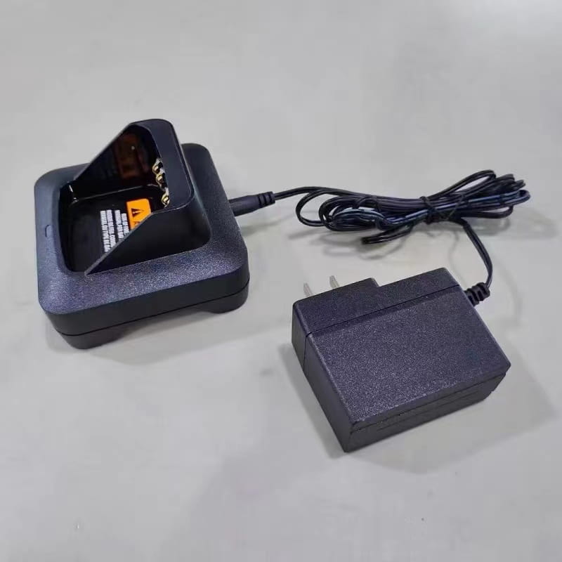 black plastic desktop base charger with integrated power adapter and coiled cable for Motorola XTS2500 XTS1500 and compatible with XTS3000 models