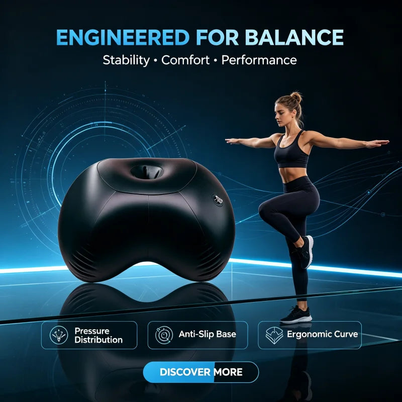 Dual Purpose Inflatable Pillow Multi‑Functional Inflatable Yoga Balance Ball Cushion for Home Gym Yoga Pilates Workout Training