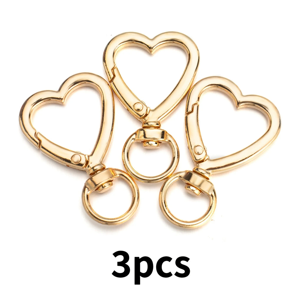 3Pack of heart-shaped keychains with clips，Rotating spring hook metal keyring accessory，Suitable for keys andDIYHandicrafts