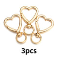 3Pack of heart-shaped keychains with clips，Rotating spring hook metal keyring accessory，Suitable for keys andDIYHandicrafts