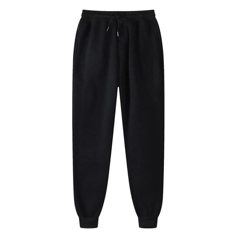 Joggers impresos de hombre estilo casual streetwear en color negro; presentan cinturilla ajustable con cordón y puños elásticos para un uso diario cómodo.