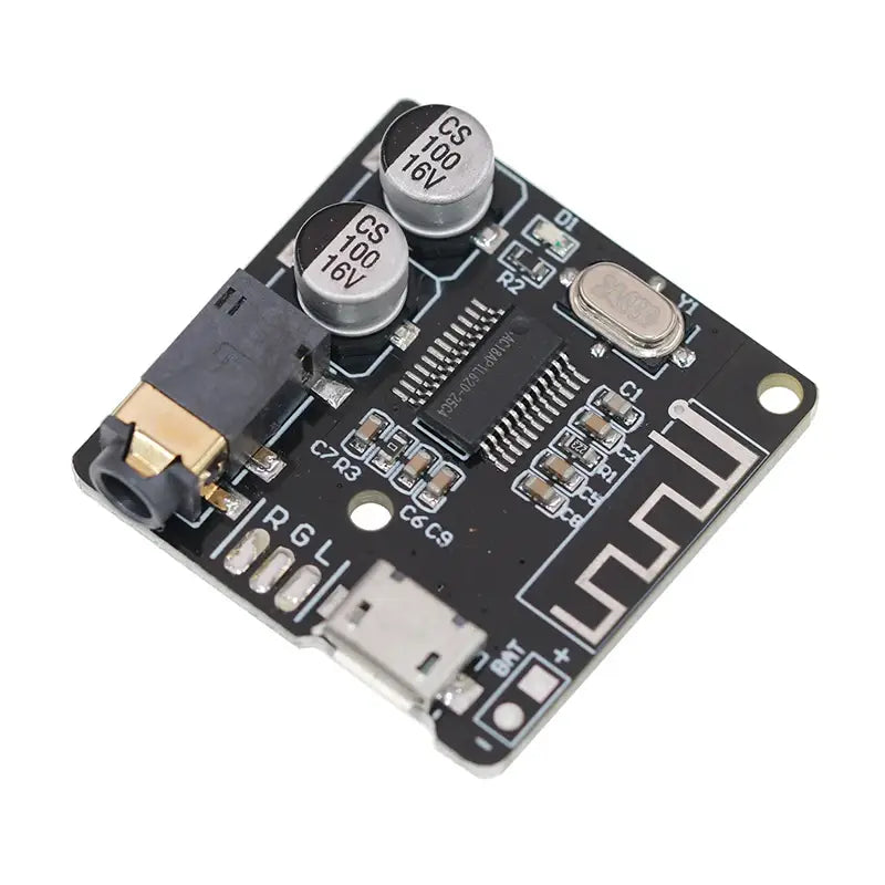 Black rectangular cyberpunk led circuit board keychain pendant featuring silver capacitors usb port and audio jack.