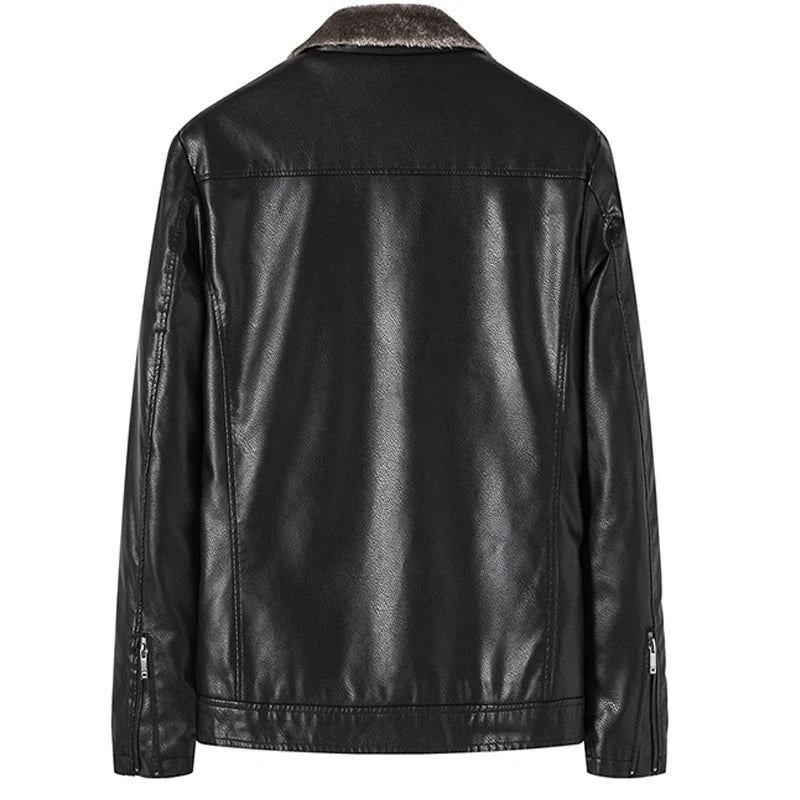Men's Leather Jacket Autumn and Winter New Collection Coat with Fleece, Middle-Aged Leather Jacket, Light Business Casual Coat