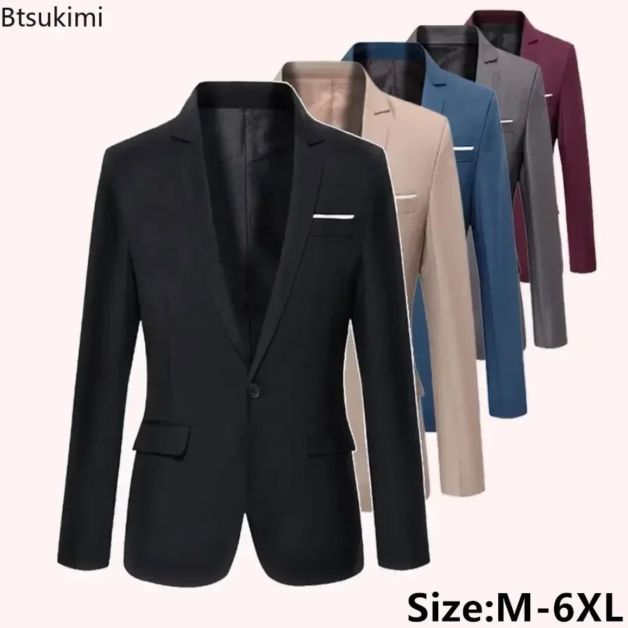 New Men's Slim Elegant Blazer Suit Jackets Business Office Formal Party Suit Coats Single Button Lapel Casual Solid Jacket Men