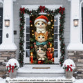 Holiday door decorations featuring cute little cats wearing Christmas hats and garlands are suitable for both homes and offices.