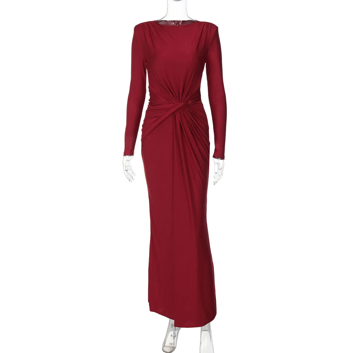 Women's Elegant Wedding Party Dress Female Clothing O-neck Long Sleeve Ruched High Waist Bodycon Long Maxi Evening Prom Dresses