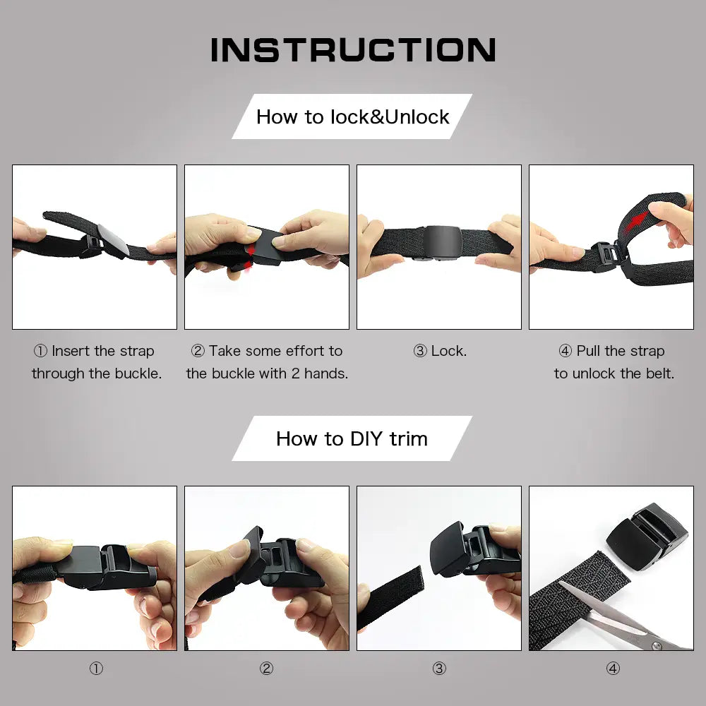 Black tactical nylon belt with an adjustable textured strap and matte plastic buckle for men outdoor use.