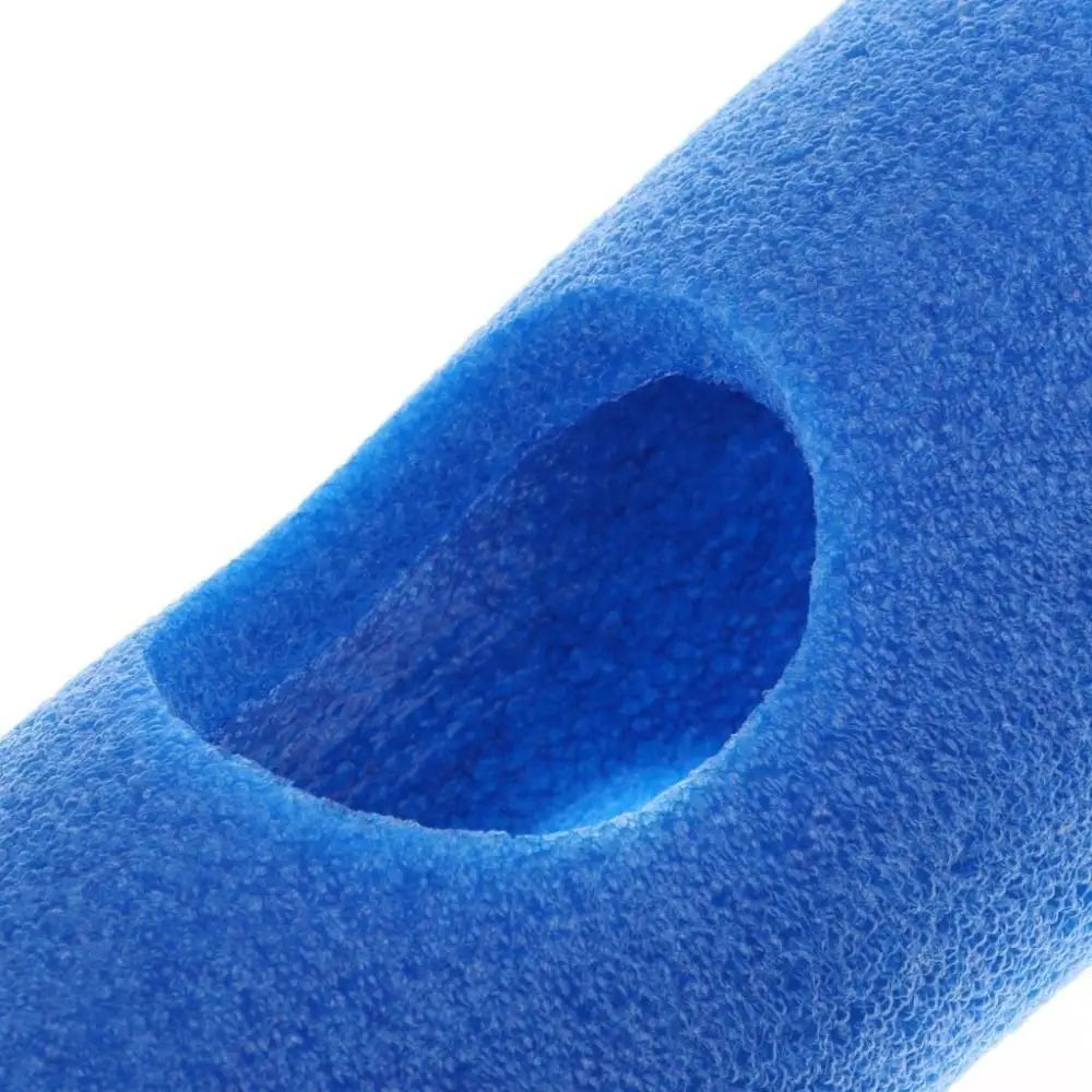 blue foam pool noodle with textured surface and circular hole designed as a pool noodle connector training aid float holder