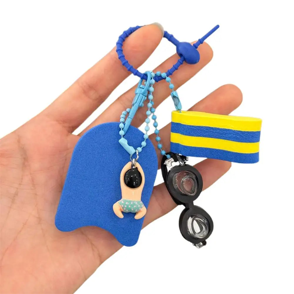 New Cartoon Girls Boys Swimming Keychain Summer Swimming Pool Float Board Glasses Keyrings Pendant Charm Accessories Gifts
