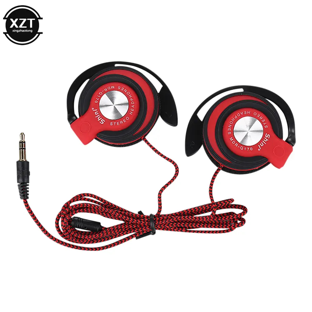 red and black wired headphones hifi heavy bass over-ear mic with silver circular center and braided red cable designed for hi-fi heavy audio quality.