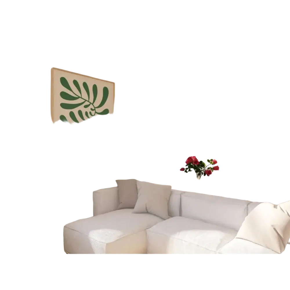 Beige-framed poster with bold green stylized fern leaf and black text 06200 nice france matisse front view