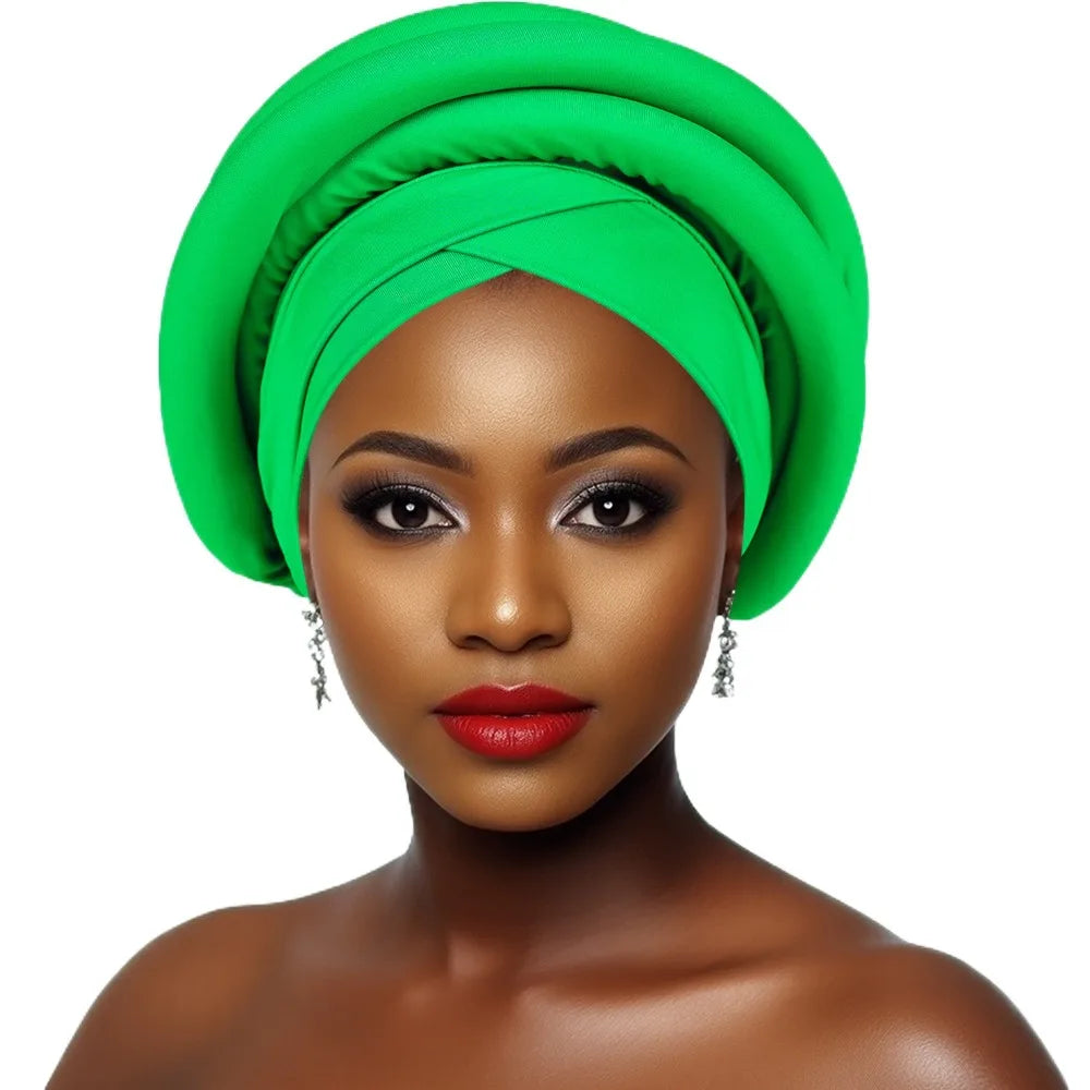 Fashion Raw Silk African Women Turban Wrap Twisted Braid Headwear Turban Cap Elastic Breathable Head Wraps African Lady