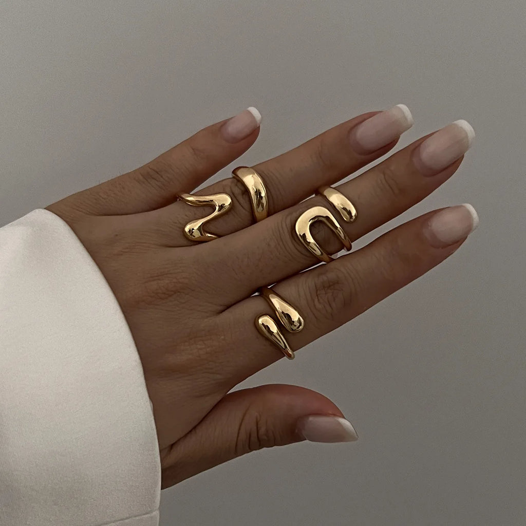 One Set Irregular Geometric Rings For Women Men Girls Punk Fashion Beach Style Gold Silver Color Knuckle Joint Ring