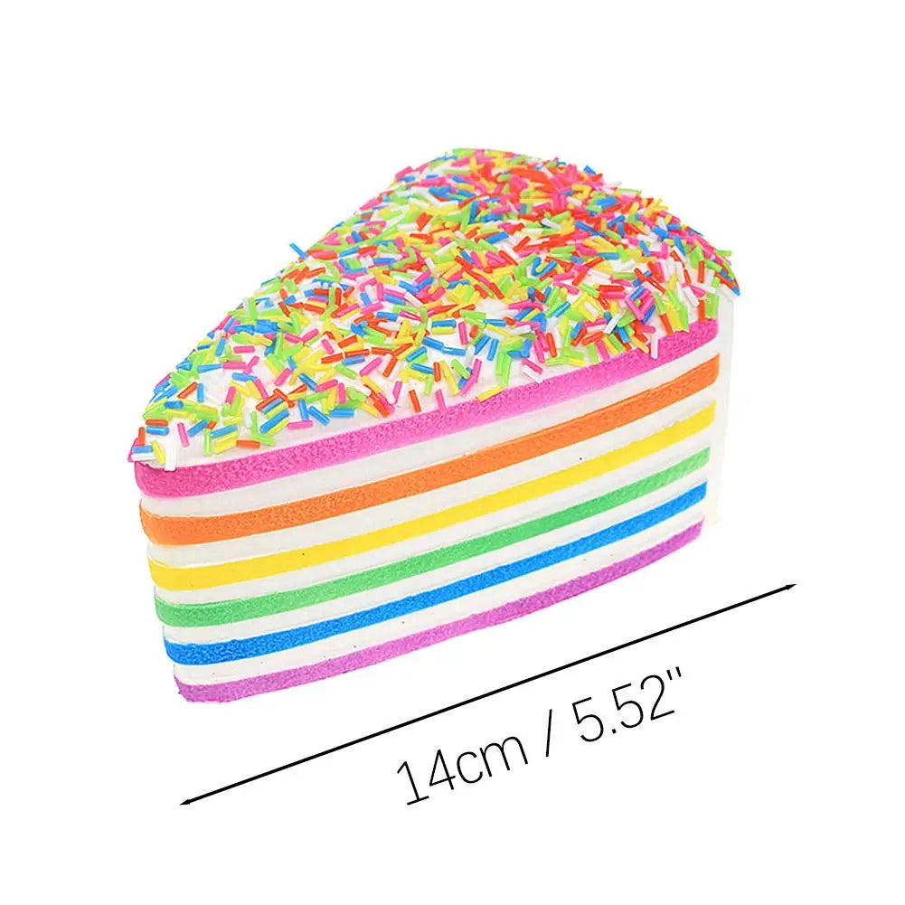 Jouet souple antistress à gâteau arc-en-ciel à rebond lent, coloré, présentant des vermicelles multicolores sur le dessus, conçu pour soulager le stress