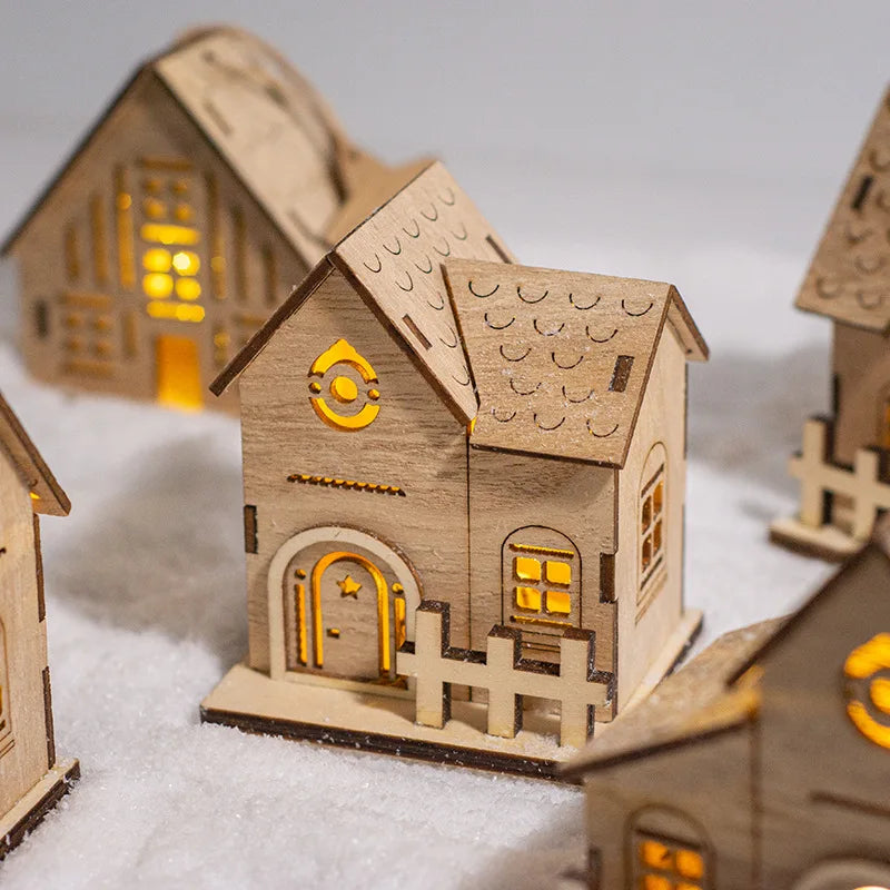 1Pc Christmas Decoration, Glowing Wooden Cabin Ornaments, Small House Home Decor, Holiday Wooden Crafts, Creative Ornaments