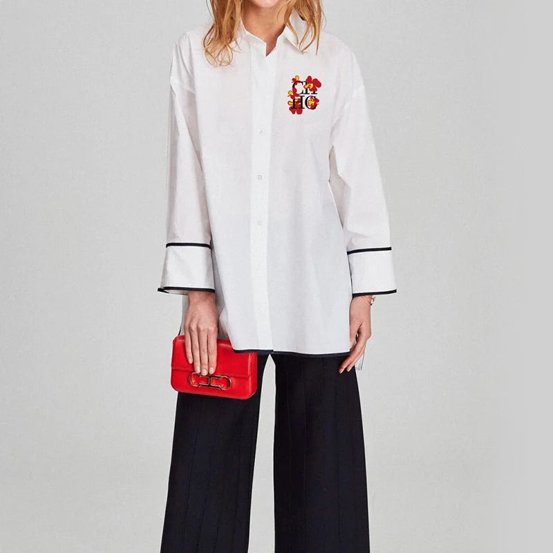 CHCH Women's shirts Autumn Fashion Embroidered Design ladies Long Sleeve Shirt Commuting Date Outing female Versatile blouses