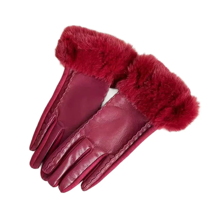 Leather Gloves for Women in Winter, Thickened To Keep Warm and Prevent Cold Hair. Leather Gloves for Women