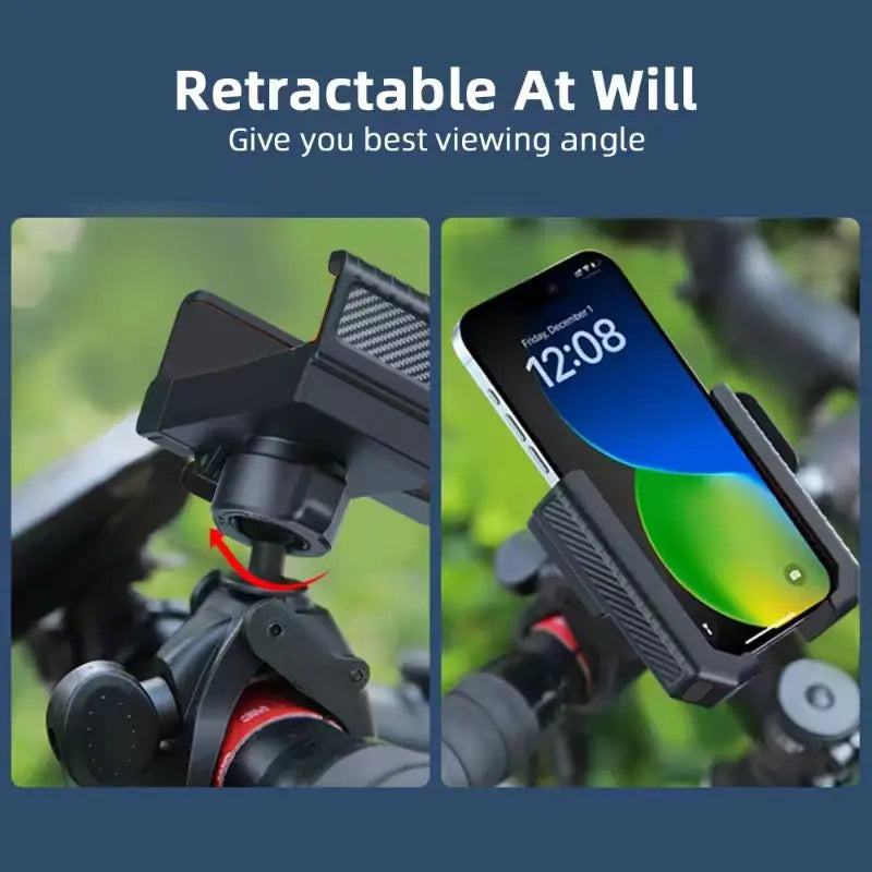 Soporte para teléfono de bicicleta negro con textura, con brazo ajustable para soporte universal de GPS para manillar, que proporciona un ángulo de visualización seguro y flexible.