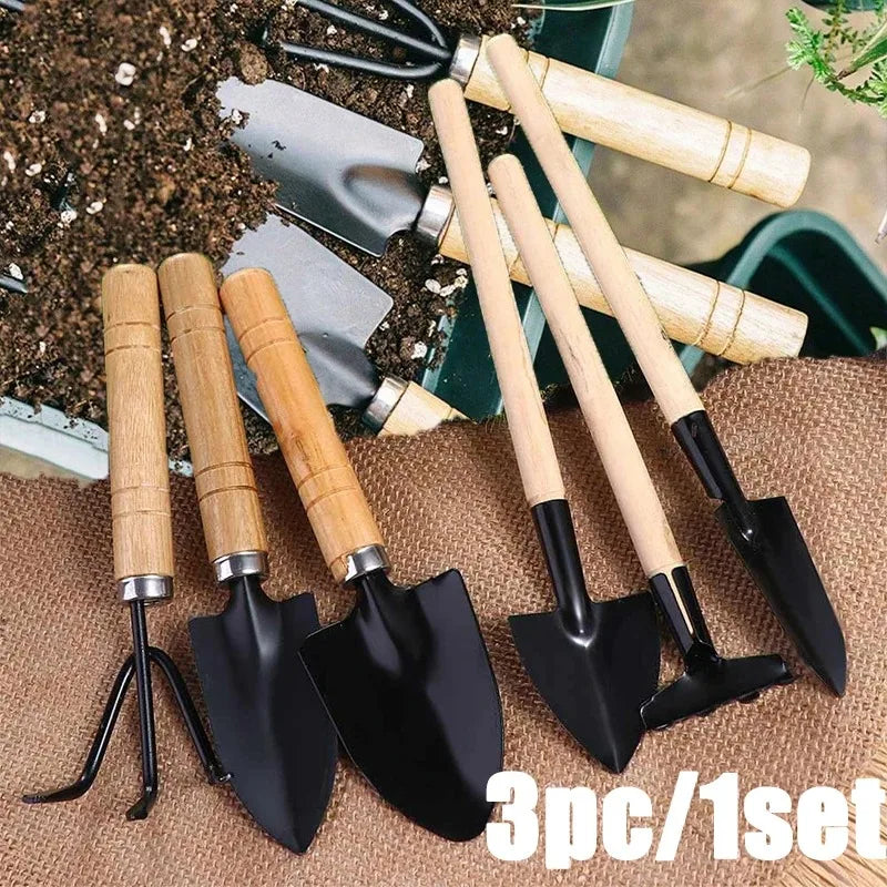 3pc/1Set Mini Gardening Tool Set Digging and Weeding Garden Tools Flower and Plant Bucket Tools Shovel and Rake with Handle