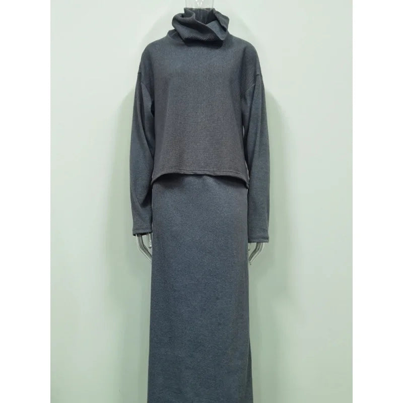 Women's Casual Dress Sweater Knitted Set 2022 Autumn New Casual Loose Fashion Round Neck Long Sleeve Long Dress Two Piece Set