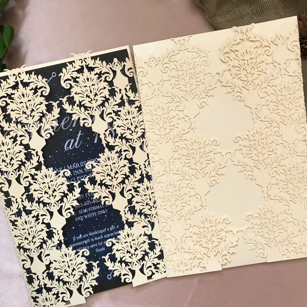 10pcs Ivory,Deep Blue Laser Cut Wedding Invitation Cards,Invite,Birthday Invitation,Greeting for Party Favor Gift Decoration
