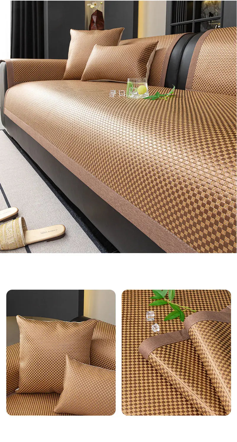 Coussin de canapé en rotin et bambou rafraîchissant brun, doté d’une fonction antidérapante et accompagné de coussins d’appoint assortis, pour protéger les meubles et assurer le confort