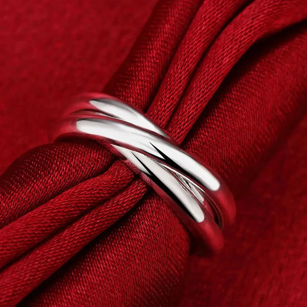 925 Sterling Silver Rings For Women Simple three circles size 5/6/7/8/9/10 Fashion Party Gifts Girl student Charm Jewelry