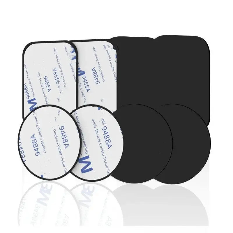 coussins adhésifs circulaires et rectangulaires noirs, double face, avec support blanc, portant la mention 3m 9488a pour disque de plaque métallique dans un porte-téléphone de voiture à fixation magnétique.