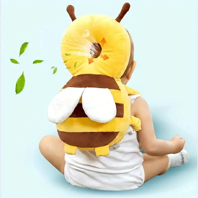 almohada para el cuello del bebé con forma de abeja, de peluche, color amarillo y marrón, con alas blancas, diseñada como protector de cabeza de seguridad antivuelco.