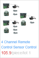 Four-channel remote control sensor controller in black and gray with a sleek digital display included in the package of a high quality remote control helicopter toy.