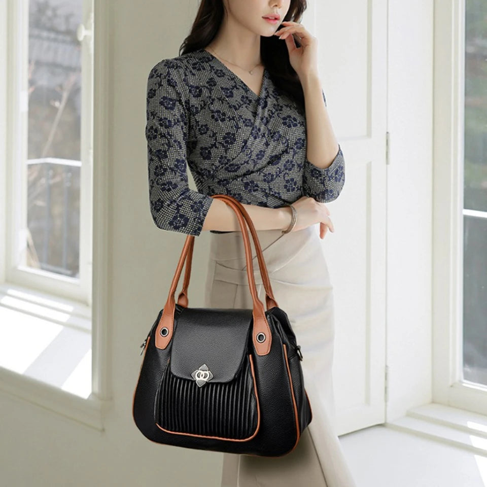 Genuine Brand Top Quality Leather Bags for Women Designer Top-Handle Bags Ladies Casual Tote Shoulder Crossbody Bag 2 Layers