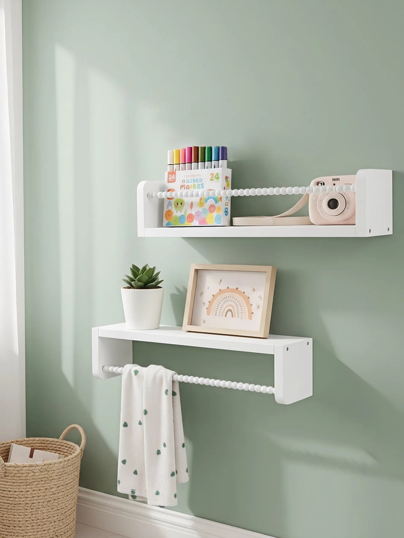 Nursery Book Shelves ,15.7 Inch Wood Floating Bookshelves for Wall Set of 3, Baby Kids Decor, Solid Wood Wall Mounted Shelves