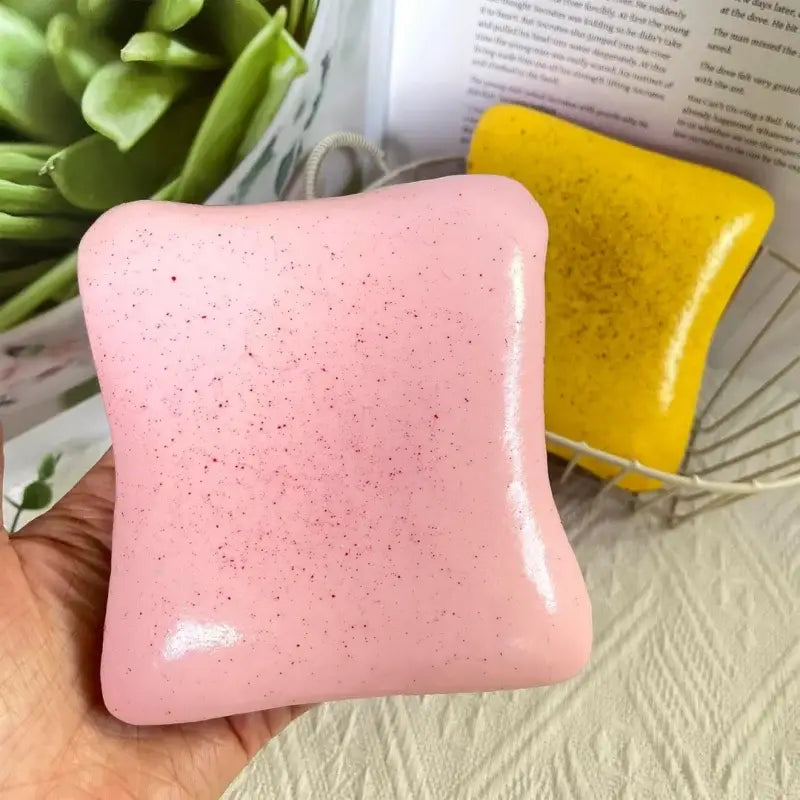 Jouet anti-stress en forme de toast moelleux carré, de couleur macaron, rose tendre, brillant, avec une texture tachetée