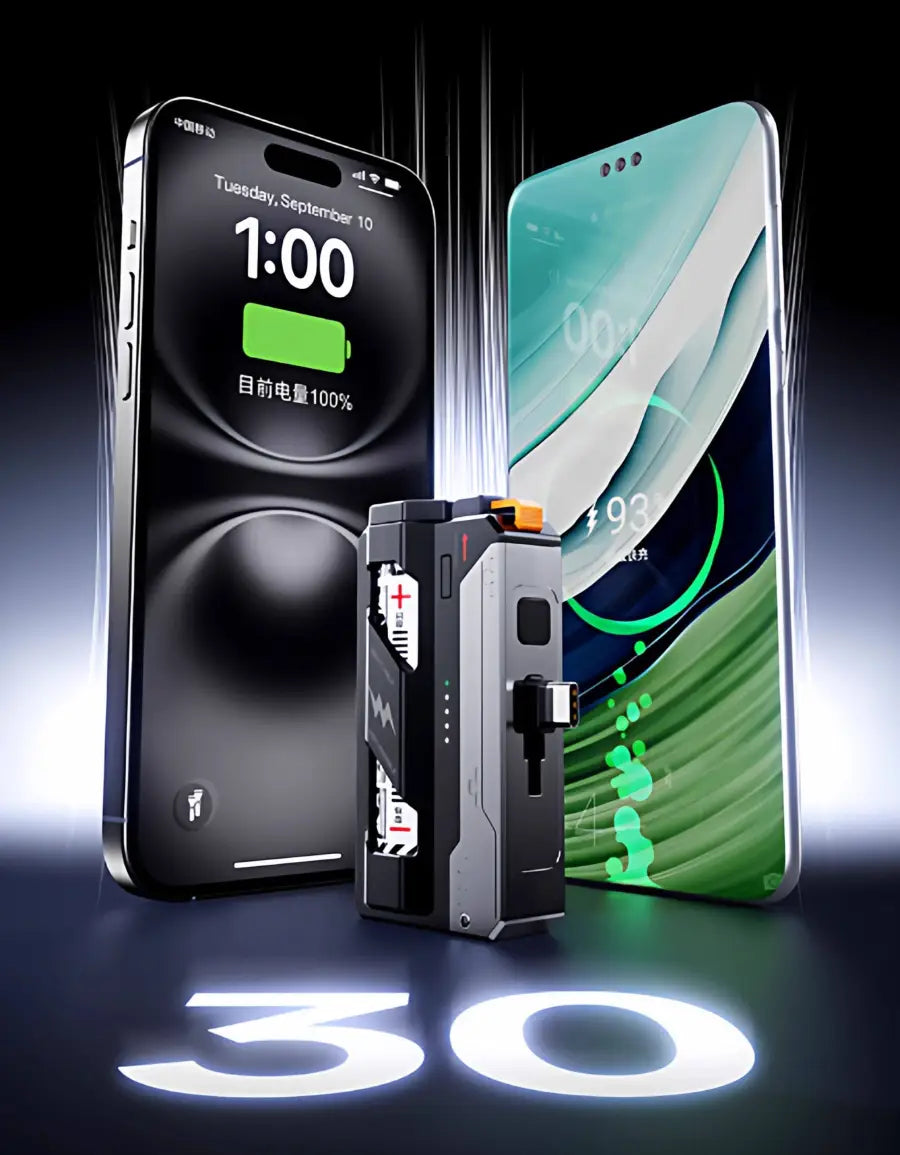 Taktische 5000-mAh-Taschenbatterie in Schwarz und Silber mit orangefarbenem Akzent: Sie verfügt über ein robustes Design sowie einen sichtbaren Ladeanschluss für eine zuverlässige Nutzung an Arbeitstagen, mit positiven Rückmeldungen.