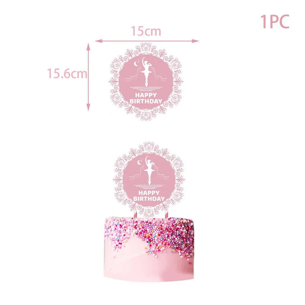 Pink Ballerina Ballet girl Happy Birthday Bunting Banner Balloon Cake Topper for Kids Girl Baby Shower Birthday Party Decoration