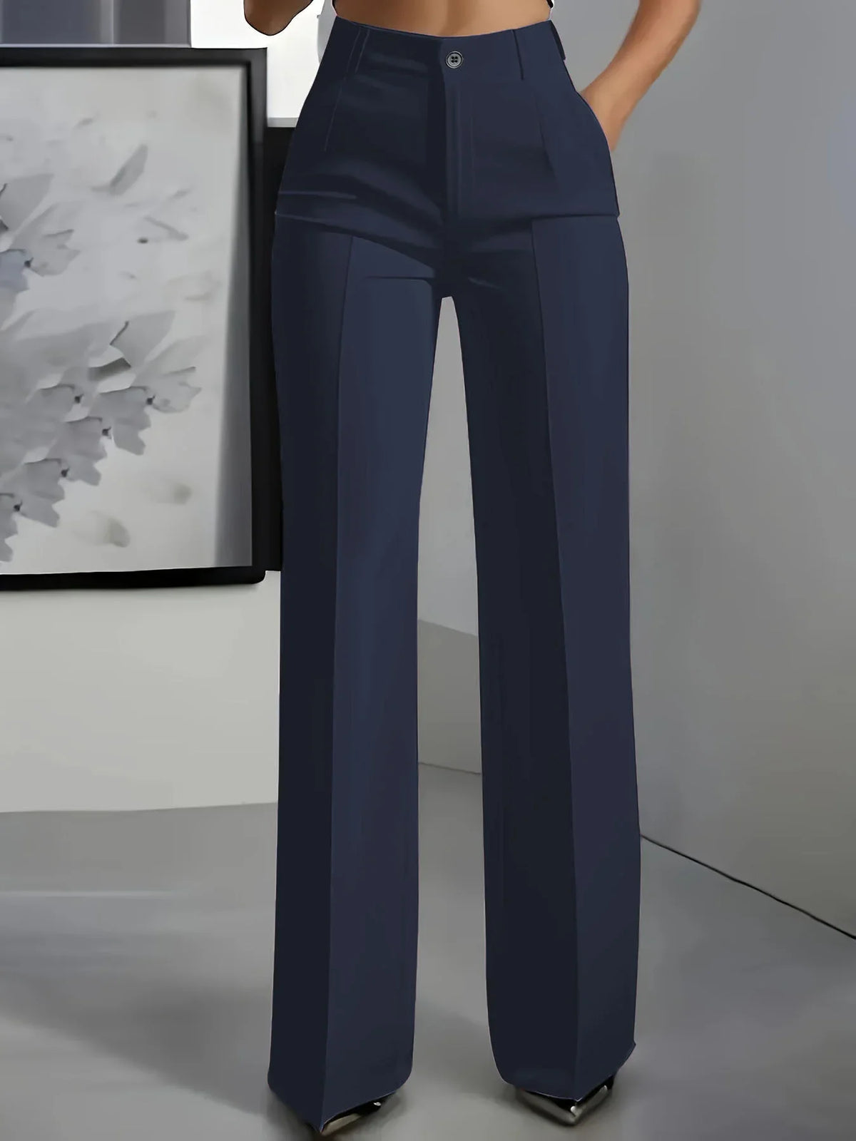 Women's High-Waisted Straight-Leg Trousers Formal Office Trousers Slim-Fit Cut Classic Solid-Colour Suit Trousers