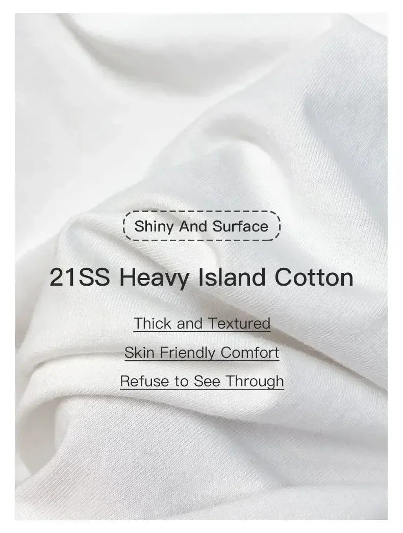 Weißer 21ss Heavy-Island-Baumwollstoff mit einer glänzenden, dicken und strukturierten Oberfläche, verwendet im Tactical-Angel-Graphic-Cotton-T-Shirt.