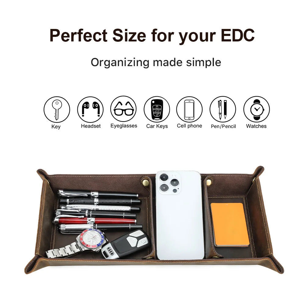 Genuine Leather Desktop Tray Organizer 3 Compartments Durable For Key Jewelry Cosmetic Storage Box Folding Home Decoration