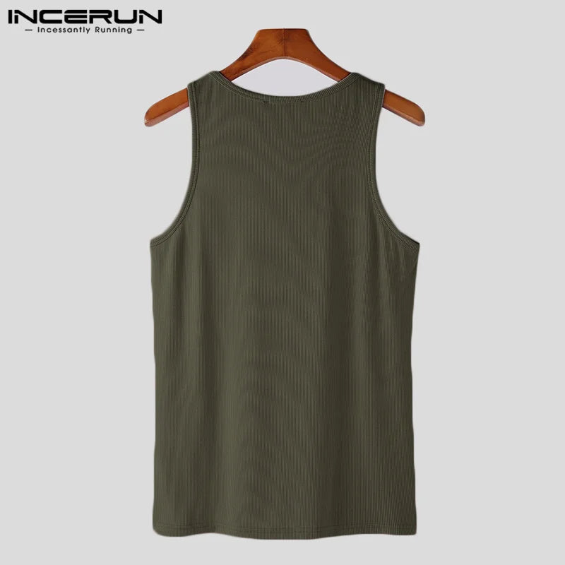 2023 Men Tank Tops Solid Color O-neck Sleeveless Streetwear Casual Male Vests Fitness Summer Workout Men Clothing S-5XL INCERUN