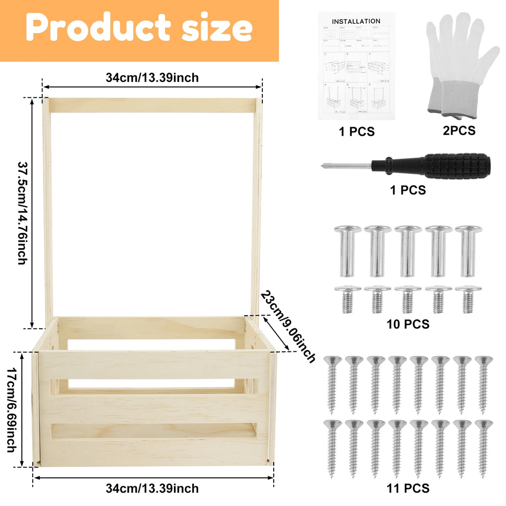 Wood Storage Crate Baby Toys Clothing Organizer Box Children Portable Basket Long Handle Sturdy