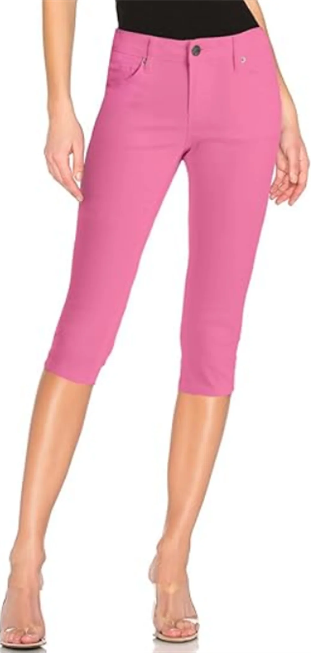 Denim Capri Short Jeans for Women Super Comfy Stretch  Button Front Casual Breathable Comfort Cropped Pants Summer