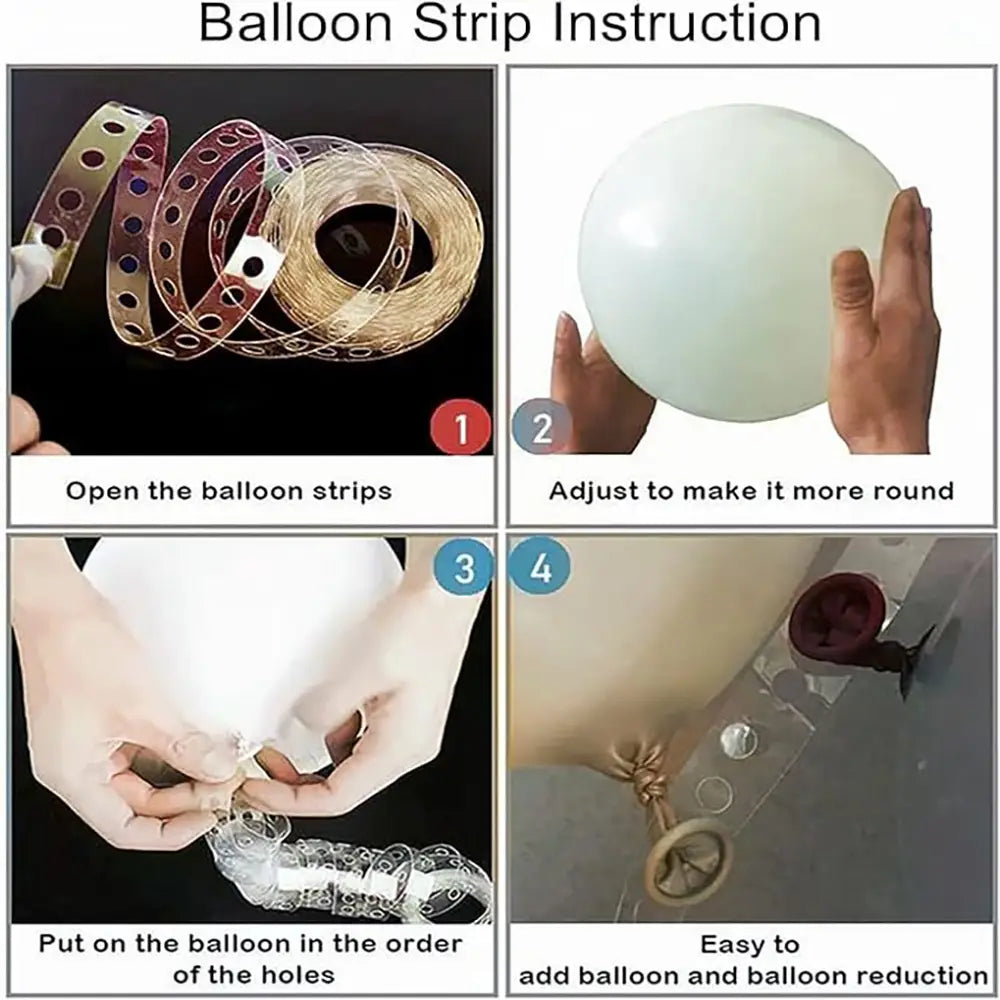 Klare transparente Ballonstreifen mit goldenen metallischen Kanten und runden Perforationen aus dem schwarzen und goldenen Ballonbogen-Set für Partys.