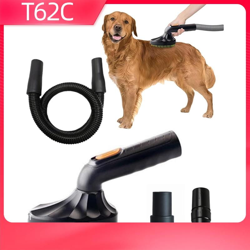 Black t62c pet grooming vacuum attachment and hair brush kit with flexible hose and detachable attachments for pet hair removal from vacuum cleaner.