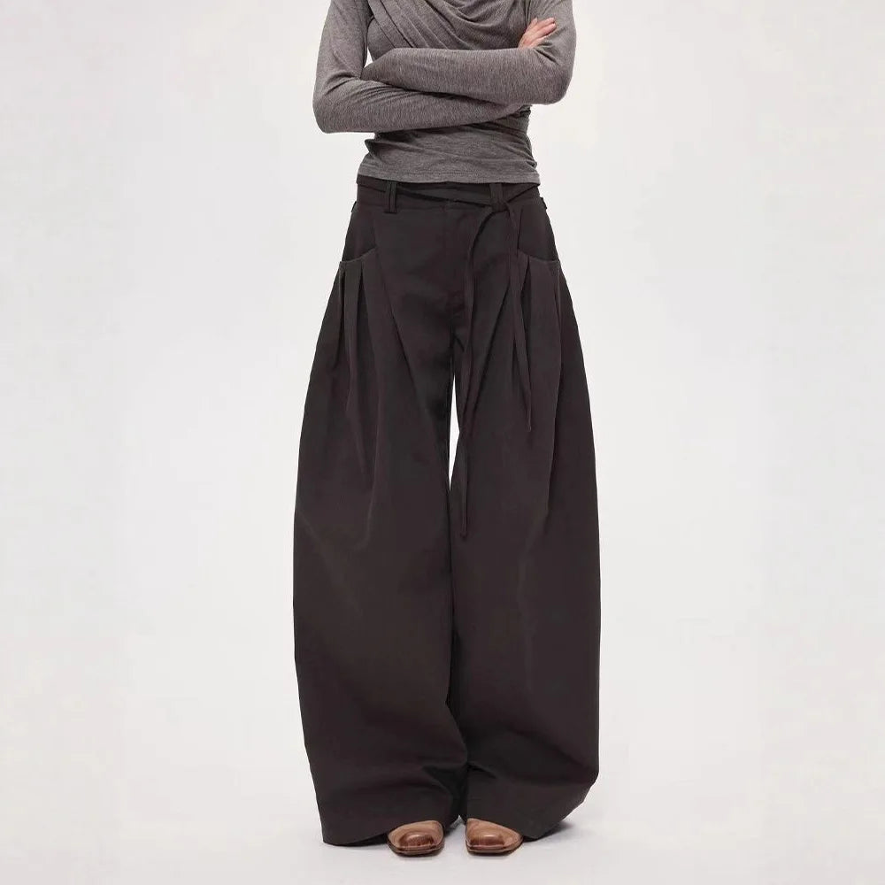 Women High Waist Wide Leg Pants 2025 Autumn Retro Cargo Wide Leg Pants Women's Curved Straight Floor Length Loose Casual Trouser