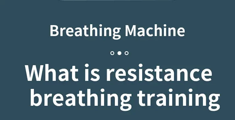 The image shows a respiratory trainer lung fitness device with a dark teal background and white text asking what is resistance breathing training.